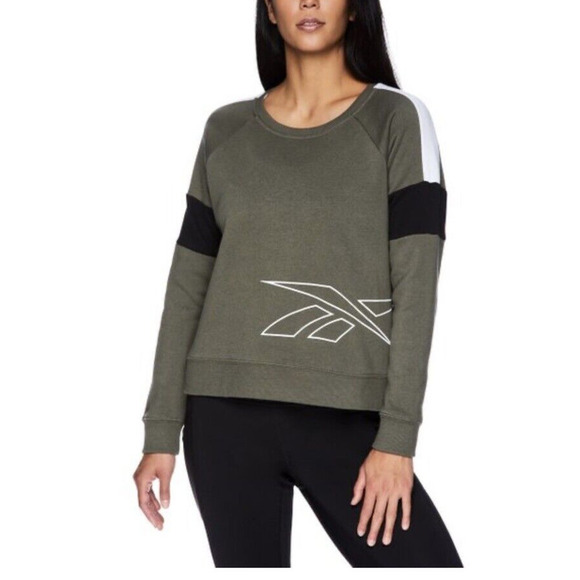 Reebok Sweatshirt Size Large Top Black Lichen Beyond Cropped Green $70 NWT - Picture 1 of 11